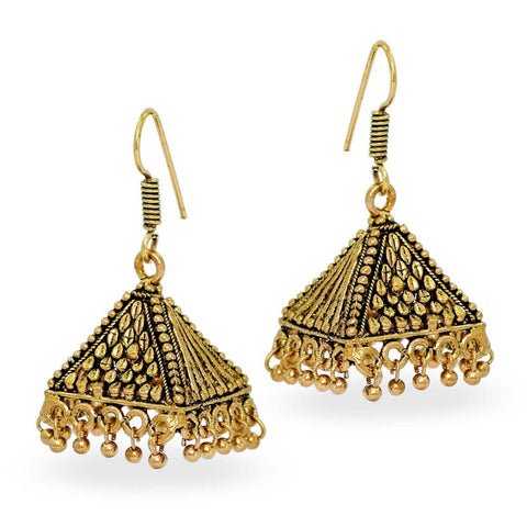 Imitation Bollywood Designer Triangular Oxidised Jhumka Earrings For Women / AZINOXE66-AGL