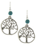 Burnished Silver Turquoise Tree of Life Drop Earrings / AZERFH841-AST