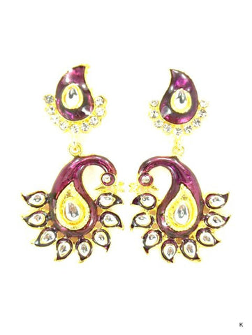 Imitation Designer Peacock Kundan & Purple Epoxy Stone Earrings For Women / AZIDPE584-GPU