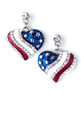 Fashion Trendy Patriotic Heart Earrings For Women / AZERPT014-SRB-PAT