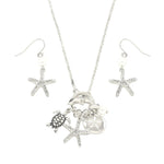 Sea Life Theme Starfish Turle Dolphin Necklace Set / AZNSSEA212-SIL