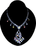 Silver Tone Rhinestone Necklace & Earring Set Pageant Prom Wedding Party / AZBLRH023-SCA