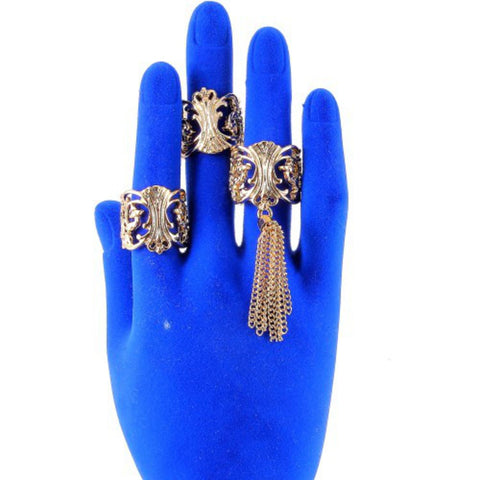 Arras Creations Fashion Trendy 3 Pieces Filigree Fringe Ring Set for Women / AZRIMF301-GLD