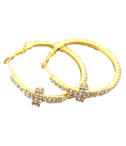 Fashion Trendy Hoop Cross Earrings with Rhinestones For Women / AZERFH063-GCL