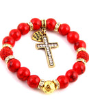 Elastic Stretch Bracelet with rhinestone Cross / Color: Gold-Red / AZBRST037-GRD