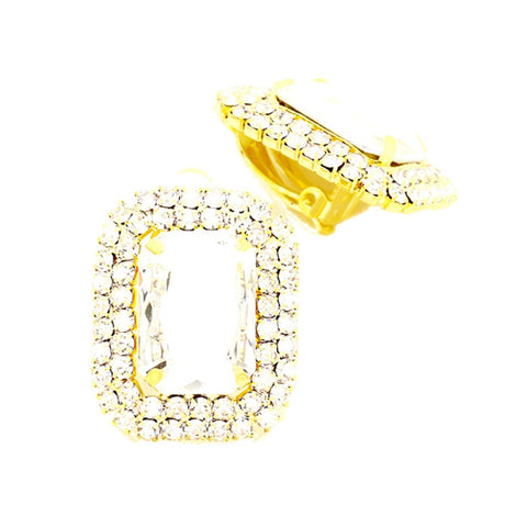 Fashion Trendy Rectangle Crystal Rhinestone Clip On Earrings For Women / AZERCO959-GCL