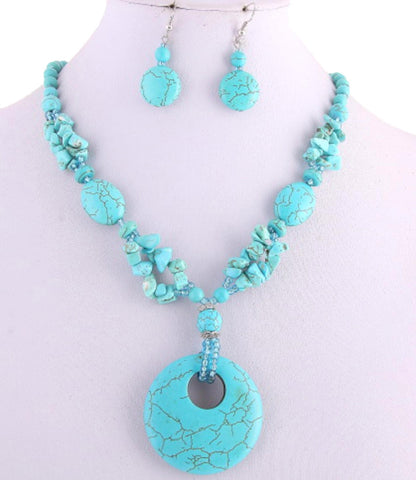 Turquoise Stone Necklaces & Hook Earrings Set