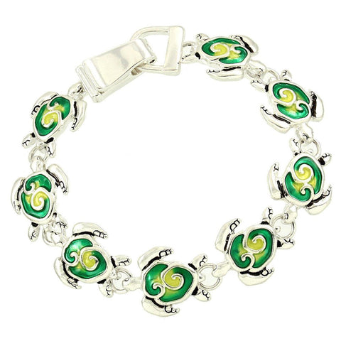Sea Life / Turtle Antique Silver Green Bracelet / AZBRSEA413-AGR
