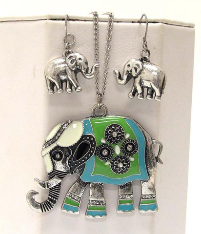 Arras Creations Trendy Fashion Elephant Pendant Long Necklace Earring Set for Women / AZFJNS009-ASL