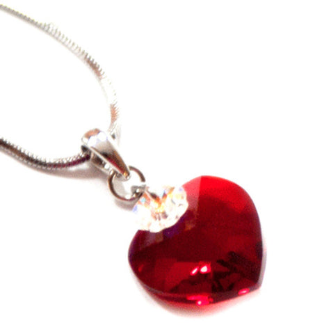 Jewel Heart Necklace - Silver/Siam / AZFJLO024-SRD-HRT