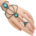 Arras Creations Fashion Howlite Bead Hand Chain Bracelet and Ring Set/Hand Chain Bracelet for Women / AZFJSB095-ATU
