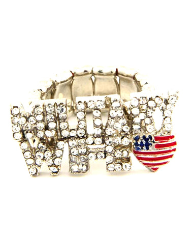 Arras Creations Fashion Trendy Military Wife Motif Patriotic USA Stretch Ring For Women / AZRIFR069-SIL