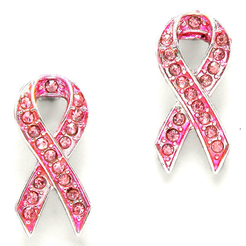Arras Creations Trendy Fashion Crystal Pink Ribbon Earrings - Breast Cancer Awareness for Women / AZERBCA011-SPK