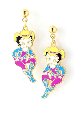Trendy Fashion Classic Character Cow Girl Betty Boop Earrings For Women / AZERFHB13-GML