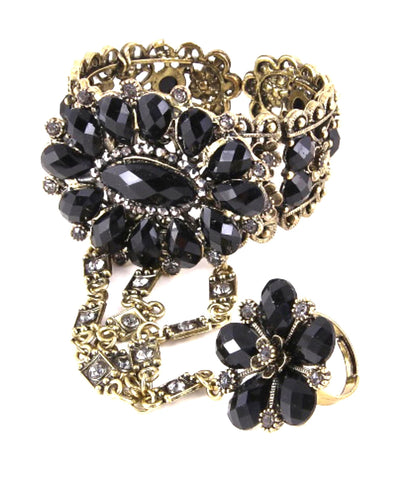 Arras Creations Fashion Trendy Hand Chain/Slave Bracelet/Bracelet&Ring Set for Women / AZFJSB049-LGY