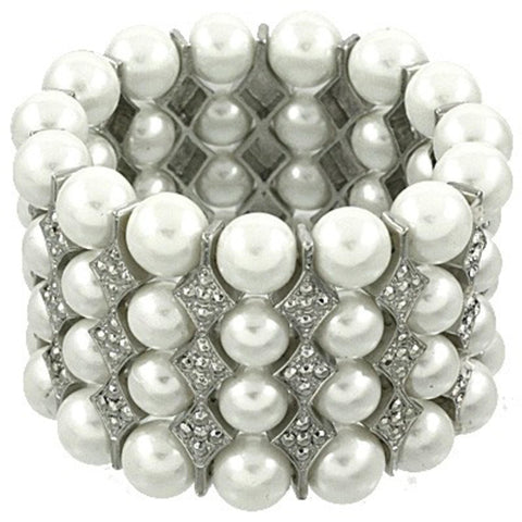Trendy Fashion Imitation Pearl Elastic Bracelet for Women / AZBRST057-SPC