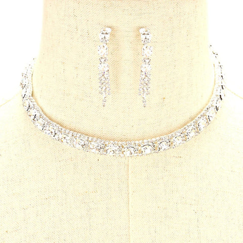 Arras Creations Trendy Fashion Crystal Rhinestone Collar Necklace Set for Women / AZBLRH899-SCL