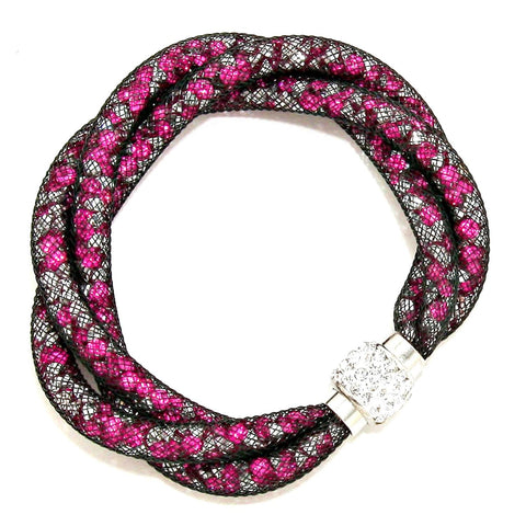 Fashion Trendy Crystal Filled Twisted Mesh Tube Magnetic Bracelet For Women/AZBRMC576-PKC