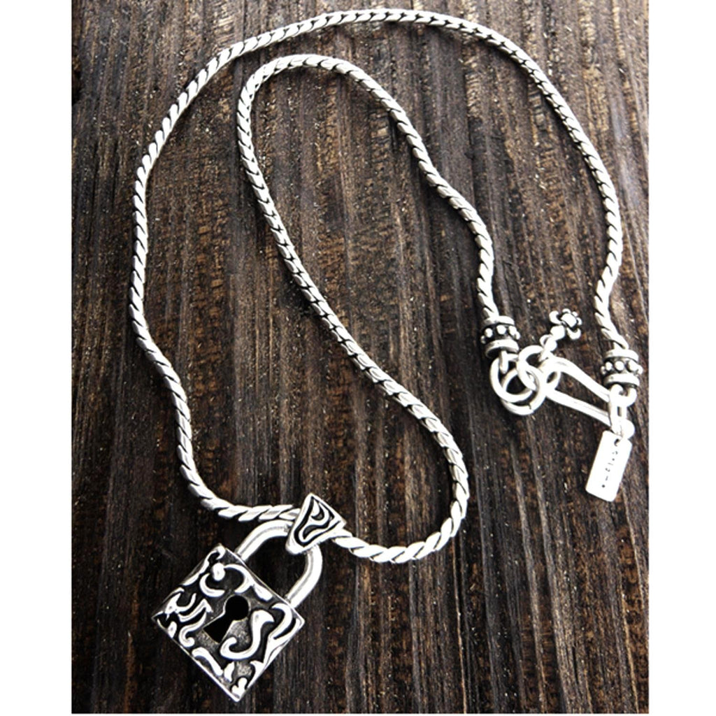 Short Metal Chain Necklace Featuring Toggle Clasp and Lock Pendant. -  Approximately 18