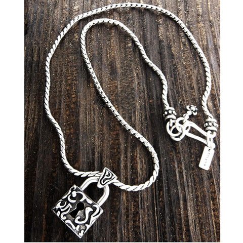 Arras Creations Fashion Trendy Men's Stainless Steel Metal Chain Necklace - Lock Pendant for Men / AZMJCH951-ASL