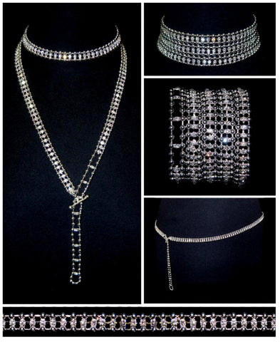 Silver Tone Rhinestone Multiuse as Necklace Bracelet OR Belt / AZBLRN003-SCB