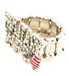 Arras Creations Fashion Trendy Military Wife Motif Patriotic USA Stretch Ring For Women / AZRIFR069-SIL