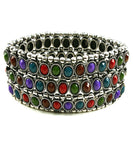 Stretch, Metal, Crystal, Multi Strand, Beaded, Urban Glam In/with Multi Color Burnished Silver