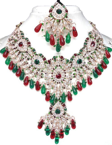 Bollywood Style Indian Imitation Necklace Set / AZBWBR068-GGR