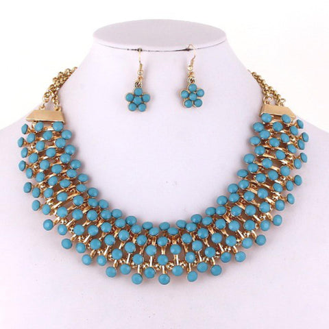 Arras Creations Fashion Trendy Turquoise Necklace Set for Women / AZFJNS089-GBL