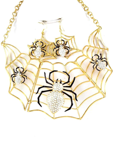 Arras Creations Fashion Spider Halloween Necklace & Fish Hook Earring Set for Women / AZFJNS052-GBL-HAL