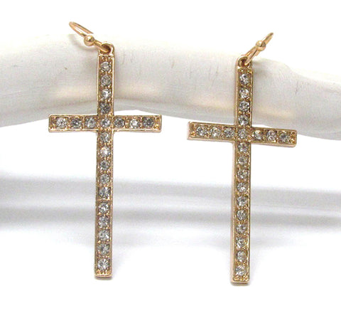 Crystal Deco Cross Earring - Gold