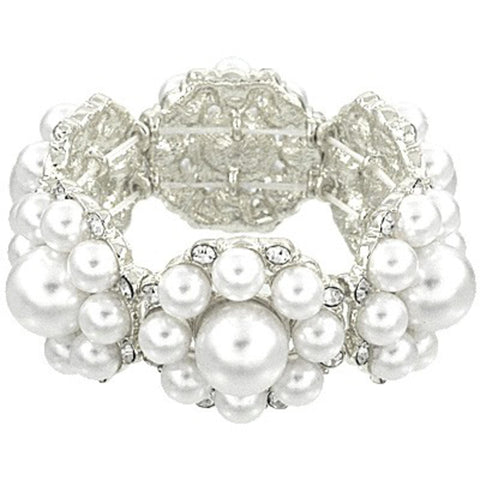 Trendy Fashion Imitation Pearl Elastic Bracelet For Women / AZBRST059-SPC