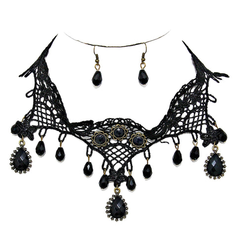 Arras Creations Trendy Victorian Gothic Lace Beads Decor Necklace for Women / AZVGNE768-ABK