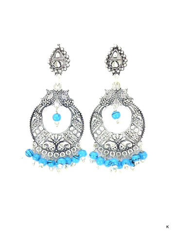 Bollywood Oxidized Unique Silver Tone Long Post Earrings for Women / AZINOXC428-ABL