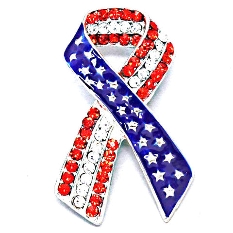 Independence Day / American Flag Patriotic Ribbon - Brooch/pin / AZFJBR023-SRB-PAT