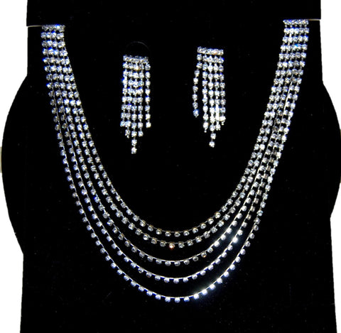 Silver Tone Rhinestone Necklace & Earring Set Pageant Prom Wedding Party / AZBLRH027-SCA