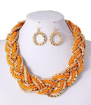 Arras Creations Fashion Trendy Fusion Necklace & Earrings Set - Orange Rope & Gold Chain for Women / AZFJNS005-GOR