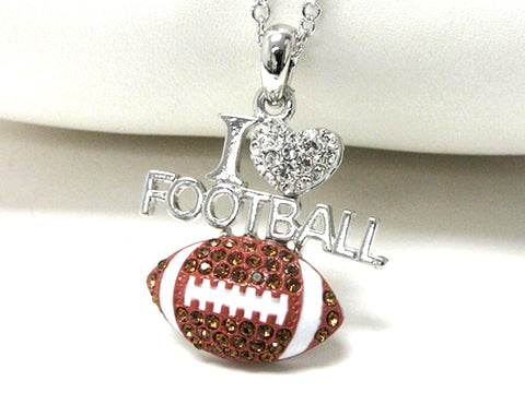 I Love Football pendant necklace - Silver/Brown
