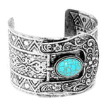 Fashion Trendy Antique Metal Buckle Effect Turquoise Cuff Bracelet For Women/AZBRCF436-AST