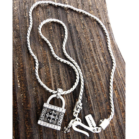 Arras Creations Fashion Trendy Men's Stainless Steel Metal Chain Necklace - Crystal Lock Pendant for Men / AZMJCH950-ASC