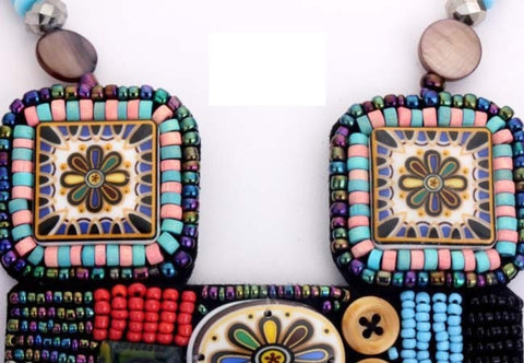 Ethnic Fashion Bead Ceramic Pendant Bead Necklace For Women / AZSENE102-MUL