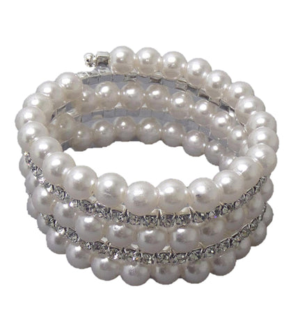 Fashion Crystal and Imtiation Pearl link and coiled stretch bracelet for Women / AZBRBB003-SPE