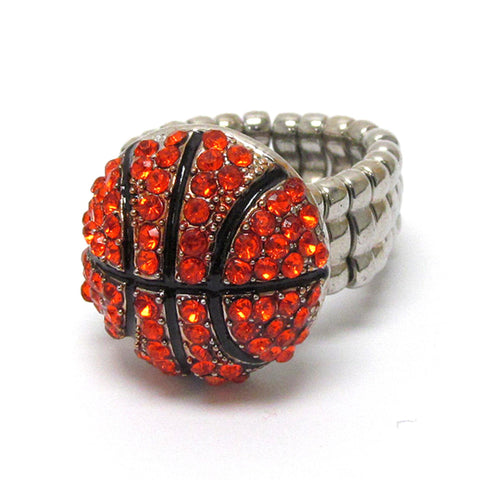 Arras Creations Sports BasketBall - Crystal Stud Basket Ball Stretch Ring/AZSJRI010-SHY