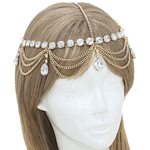 Arras Creations Fashoin Trendy Bohemian Draped Crystal Drop Head Chain for Women / AZFJHP107-GCL Gold/Clear
