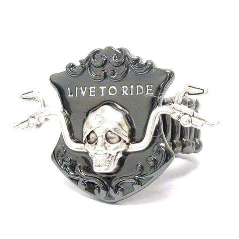Arras Creations Fashion Trendy Skull and Bike Handle and Live To Ride Bikers Stretch Ring For Unisex / AZRIFR002-ASH-BIK