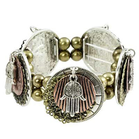 Fashion Trendy Hamsa Elastic Bracelet For Women / AZBRST053-MUL