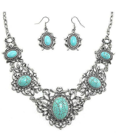 Designed Fashion Turquoise Stone Necklace Set / AZFJGE018-ATC