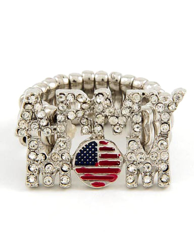 Fashion Trendy Army Mom Motif Patriotic USA Stretch Ring For Women / AZRIFR068-SIL
