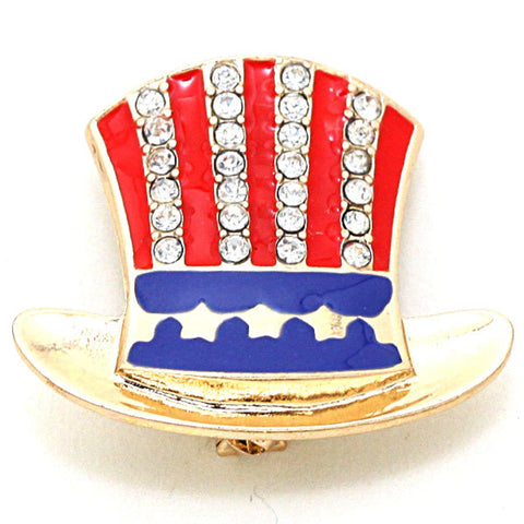 Independence Day / American Flag Patriotic Top Hat - Brooch/pin / AZFJBR025-GRB-PAT