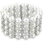 Trendy Fashion Imitation Pearl Elastic Bracelet For Women / AZBRST058-SPC